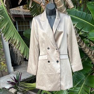 H&M silver champagne, double breasted long line jacket coat